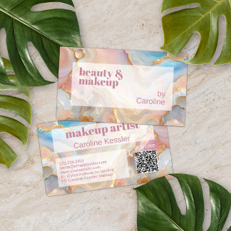 Gold Glitter Marble Art Pattern Scannable QR Code Business Card