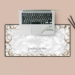 Gold Glitter Marble Elegant Pattern Business Name Desk Mat<br><div class="desc">Bring a touch of sophistication to your workspace with this elegant white marble and gold glitter desk mat, featuring faux gold colours, elegant marble background, as well as space for your name or business name. Use this stylish office desk mat for your small business, company office or your home desk....</div>
