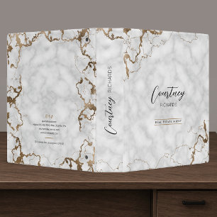 Gold Glitter Marble Elegant Script Chic Business Binder