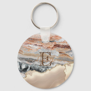 Gold Glitter Marble Stone Monogram Keychain