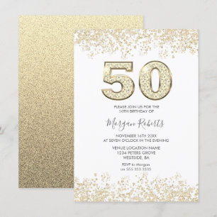 Gold Glitter Mens or Womans 50th Birthday Party Invitation
