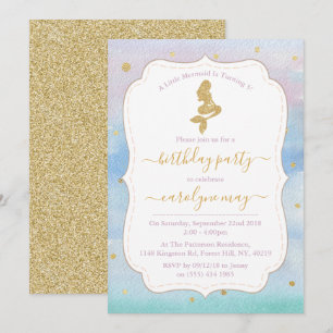 Gold Glitter Mermaid Birthday Party Invitation