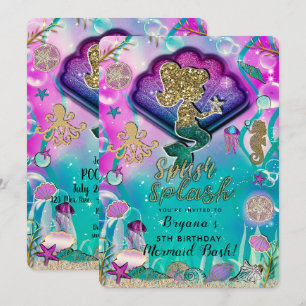 Gold glitter Mermaid & Shells Under the Sea Party Invitation