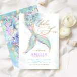 Gold Glitter Mermaid Tail Under the Sea Birthday Invitation<br><div class="desc">"Under the Sea" theme featuring a mermaid tail and pastel watercolor effects, with gold accents, creates a magical and whimsical feel. The soft blues, purples, and hints of shimmer give it a dreamy oceanic vibe that's perfect for a little one's first birthday. The back of the invitation features a beautiful...</div>