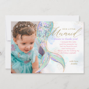 Gold Glitter Mermaid Tail Under the Sea Photo Thank You Card