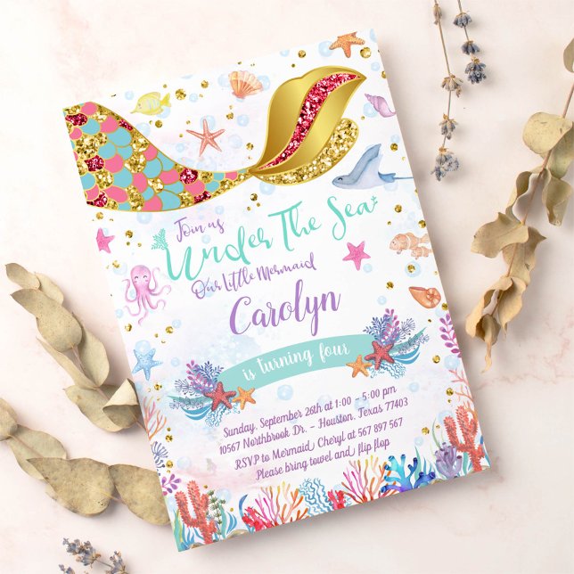 Gold Glitter | Mermaid Under The Sea Birthday Invitation (Creator Uploaded)