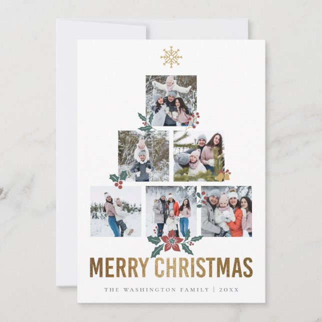 Gold Glitter Merry Christmas Multi Photo Holiday (Front)