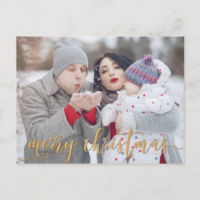 Gold Glitter Merry Christmas Photo Christmas Card (Front)