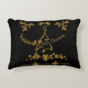 Gold Glitter Merry Christmas, Santa Claus Accent Pillow