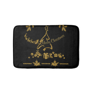 Gold Glitter Merry Christmas, Santa Claus Bath Mat