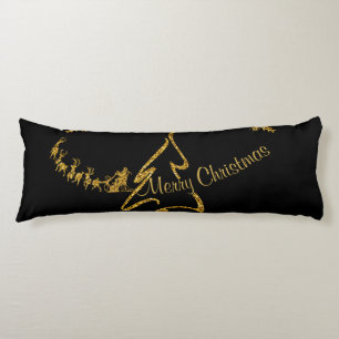 Gold Glitter Merry Christmas, Santa Claus Body Pillow