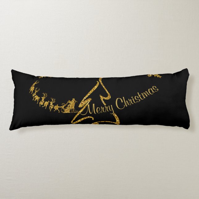 Gold Glitter Merry Christmas, Santa Claus Body Pillow (Front)