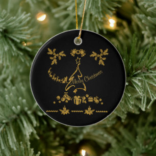 Gold Glitter Merry Christmas, Santa Claus Ceramic Ornament