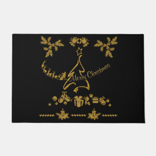 Gold Glitter Merry Christmas, Santa Claus Doormat
