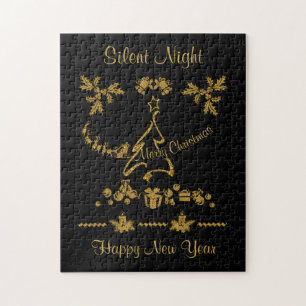 Gold Glitter Merry Christmas, Santa Claus Jigsaw Puzzle
