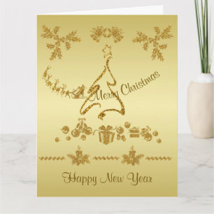 Gold Glitter Merry Christmas, Santa Claus on gold  Card