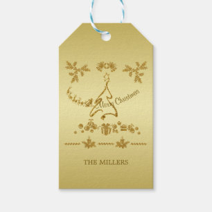 Gold Glitter Merry Christmas, Santa Claus on gold  Gift Tags