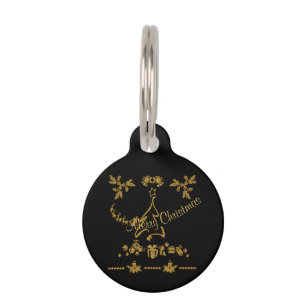 Gold Glitter Merry Christmas, Santa Claus Pet Tag