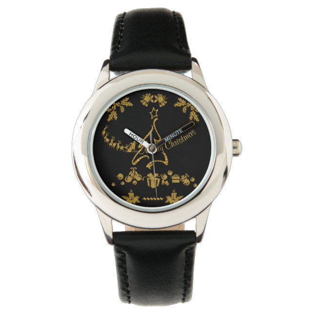 Gold Glitter Merry Christmas, Santa Claus Watch (Front)