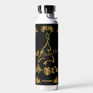 Gold Glitter Merry Christmas, Santa Claus Water Bottle