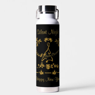 Gold Glitter Merry Christmas, Santa Claus Water Bottle