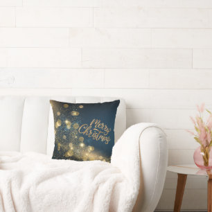Gold Glitter Merry Christmas Throw Pillow