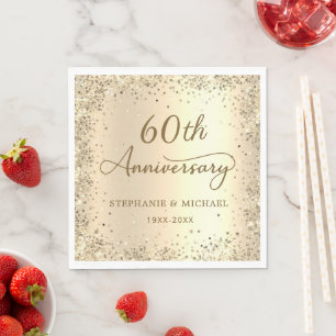 Gold Glitter Metal Foil 60th Wedding Anniversary Napkin