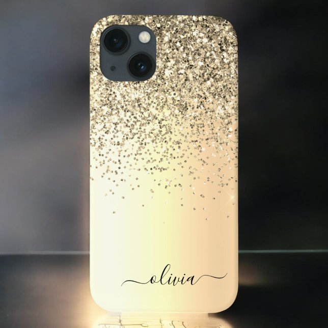 Gold Glitter Metal Monogram Glam Name Case-Mate iPhone Case (Creator Uploaded)