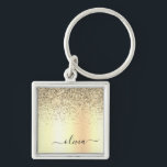 Gold Glitter Metal Monogram Glam Name Keychain<br><div class="desc">Gold Faux Foil Metallic Sparkle Glitter Brushed Metal Monogram Name Keychains (Key Chain). This makes the perfect sweet 16 birthday,  wedding,  bridal shower,  anniversary,  baby shower or bachelorette party gift for someone that loves glam luxury and chic styles.</div>
