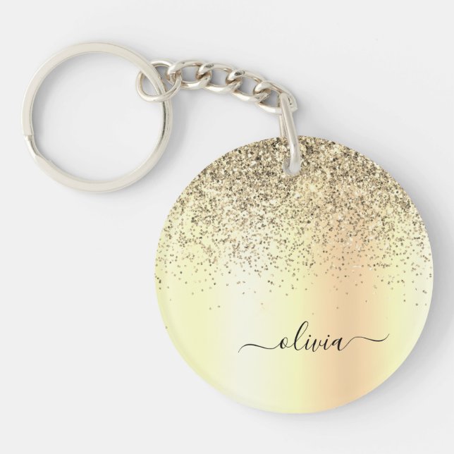 Gold Glitter Metal Monogram Glam Name Keychain (Front)