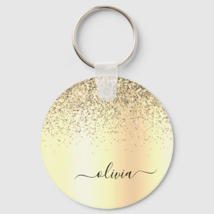 Gold Glitter Metal Monogram Glam Name Keychain