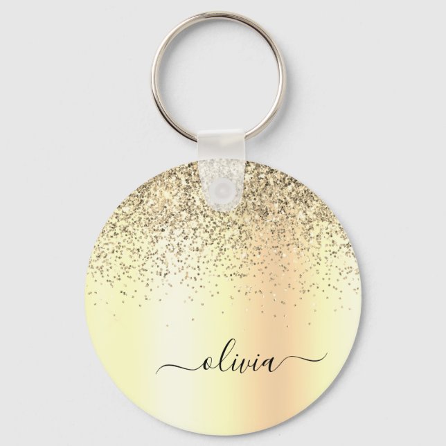 Gold Glitter Metal Monogram Glam Name Keychain (Front)
