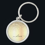 Gold Glitter Metal Monogram Glam Name Keychain<br><div class="desc">Gold Faux Foil Metallic Sparkle Glitter Brushed Metal Monogram Name Keychains (Key Chain). This makes the perfect sweet 16 birthday,  wedding,  bridal shower,  anniversary,  baby shower or bachelorette party gift for someone that loves glam luxury and chic styles.</div>