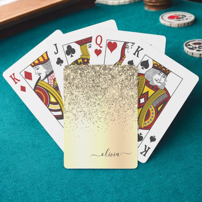 Gold Glitter Metal Monogram Glam Name Playing Cards (Creator Uploaded)