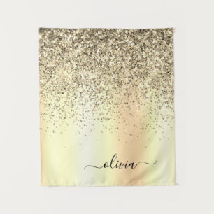 Gold Glitter Metal Monogram Glam Name Tapestry