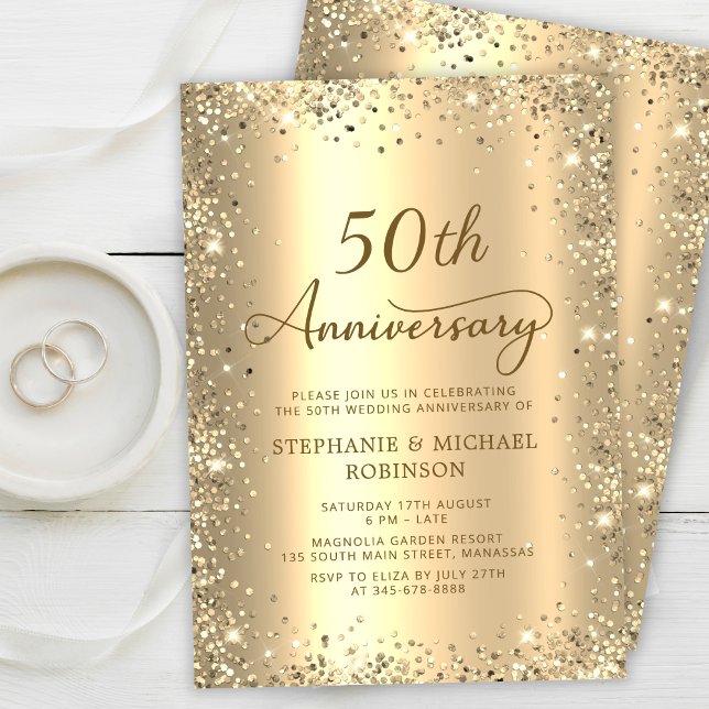 Gold Glitter Metallic 50th Wedding Anniversary Invitation (Creator Uploaded)