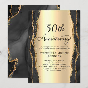 Gold Glitter Metallic 50th Wedding Anniversary Invitation