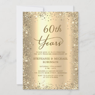 Gold Glitter Metallic 60th Wedding Anniversary Invitation