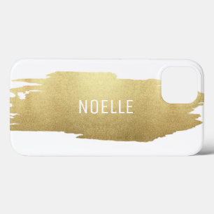 Gold Glitter Metallic Brush Stroke, White iPhone 13 Case