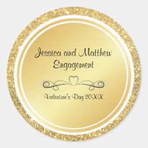 Gold Glitter & Metallic Engagement Personalized Classic Round Sticker