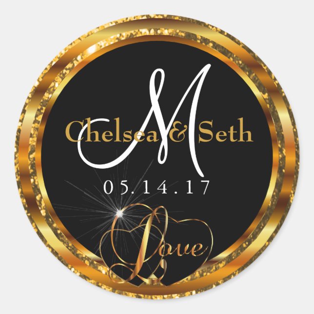 Gold Glitter & Metallic | Personalize Classic Round Sticker (Front)