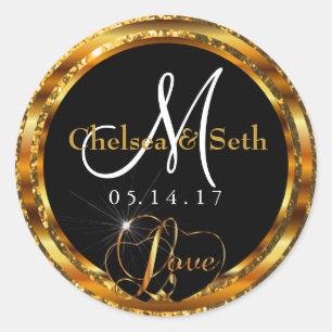 Gold Glitter & Metallic   Personalize Classic Round Sticker