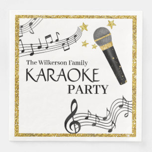Gold Glitter Microphone Music Notes Karaoke Party Napkin