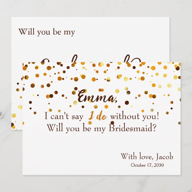 Gold Glitter Minimal Script Bridesmaid Proposal Invitation (Front/Back)