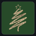 Gold Glitter Modern Green Christmas Tree Square Sticker<br><div class="desc">Faux gold glitter modern holiday tree sticker. Holiday elegant emerald green background makes this sticker so lovely. Perfect for all your holiday needs.</div>