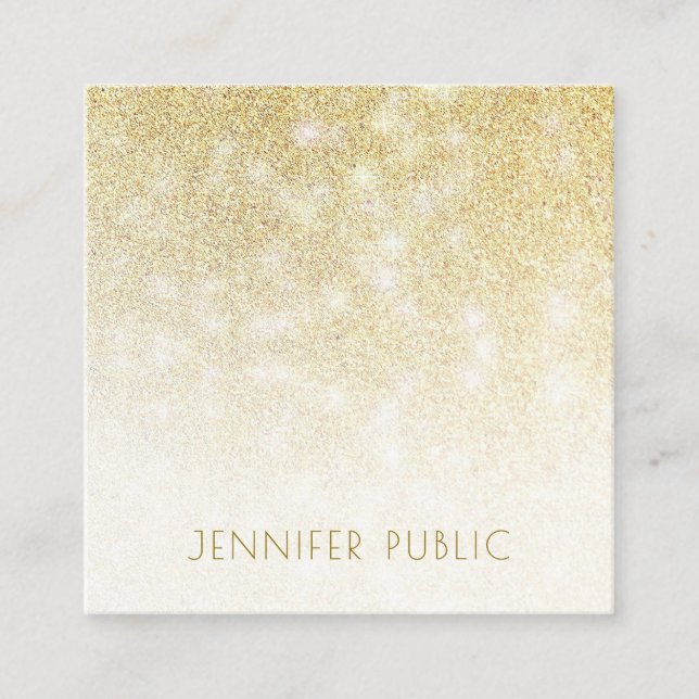 Gold Glitter Modern Minimalist Elegant Simple Square Business Card (Front)