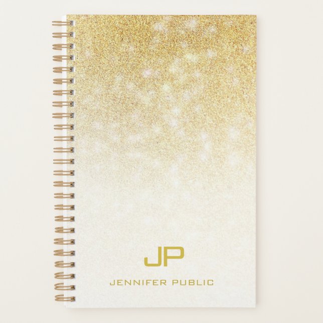 Gold Glitter Modern Monogram Name Elegant Template Planner (Front)