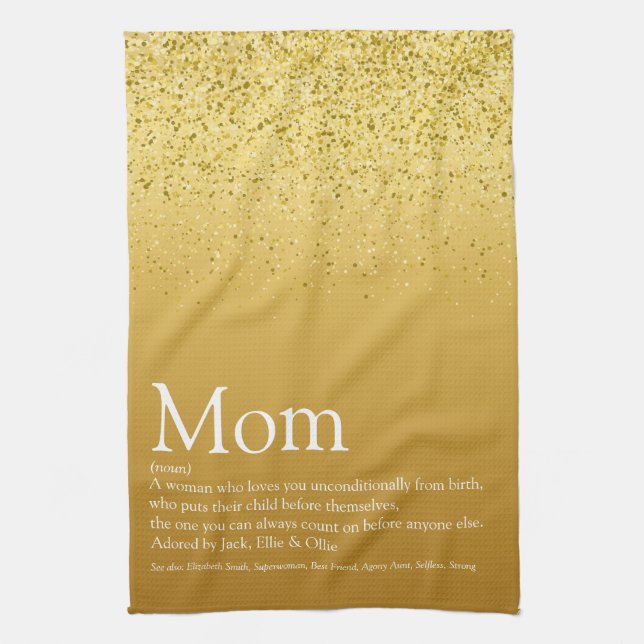 Gold Glitter Mom Definition Quote Kitchen Towel (Vertical)