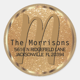 Gold Glitter Monogram Address Label