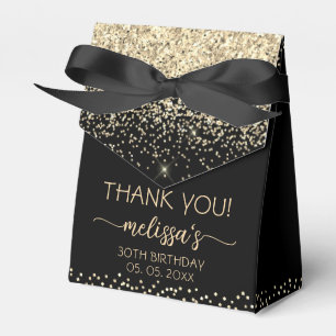 Gold Glitter Monogram Black Birthday Thank You Favor Box